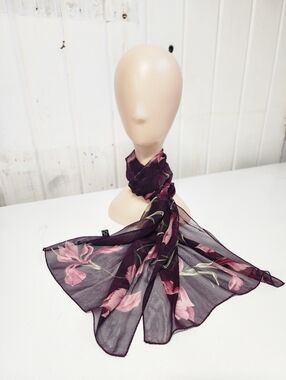 Vintage Halston Sheer Silk Scarf in Deep Plum - 56"x 14"